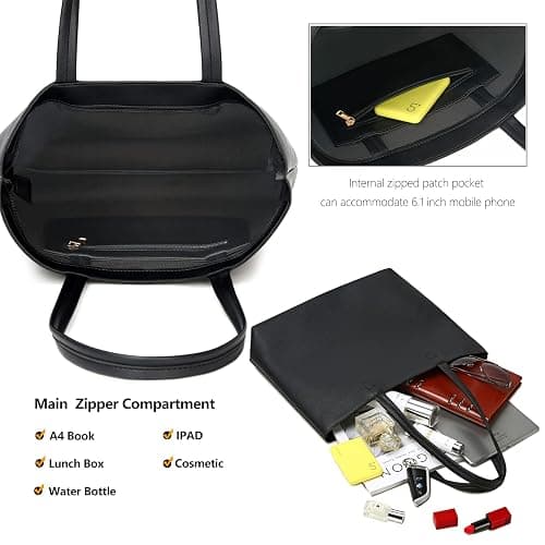 MEEGIRL Damen Henkeltaschen, Einfache Handtaschen PU Leder Tote Shopper Bag für Arbeit, Schule, Einkauf mit Reißverschluss und Innentasche thumbnail 4