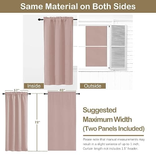 OVZME Blush Pink Blackout Curtains for Girls Bedroom 72 Inch Length 2 Panels Set, Solid Thermal Insulated Energy Saving Window Curtains for Living Room, Dual Rod Pocket Window Drapes, 2x40Wx72L Inches thumbnail 2