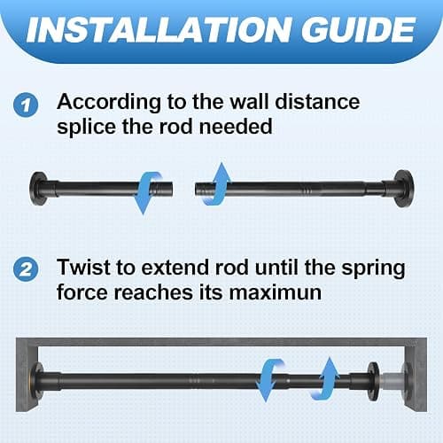 CorkLatta Black Shower Curtain Rod 31 to 80 Inch,1 Inch Diameter Adjustable Spring Tension Stainless Steel Telescoping Rod,Easy Install,No Rust thumbnail 7