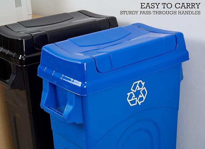 United Solutions 23 Gallon Highboy Plastic Recycling Bin Kitchen Trash Can with Lid, Pass Through Handles, and Dustpan Edge, Blue thumbnail 6