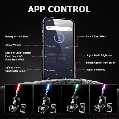 PKSTVB Upgrade App Control OBW Dueling Lightsaber, Smooth Swing 16 Sound Effects 3 Light Effects, 16 Colors and Infinite Change Metal Light Saber for Adults (RGB-OBW) thumbnail 5