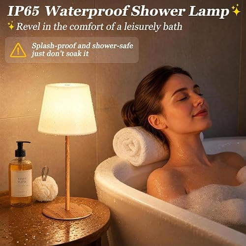 Shower Lamp Rechargeable Waterproof Lamp, Cordless Table Lamp for Bathroom | IP65 Spa-Like Shower Light, 4000mAh Battery Powered, 3 Color Modes, Stepless Dimming and Memory, for Bathtub Outdoor (1Pack) thumbnail 3