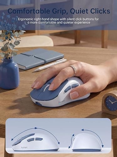 hunart H6 49g Wireless Mouse, Bluetooth & 2.4GHz, Rechargeable, Blue | Silent Clicks, USB-C Charging, Two Ways to Connect, Lightweight Right-Hand Ergonomic Comfort, For Laptop, MacBook, Office thumbnail 5