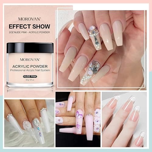 Morovan Acrylic Nail Powder Set: 4 Colors Clear Nude Pink White Acrylic Powder for Nail Extension Carving thumbnail 4