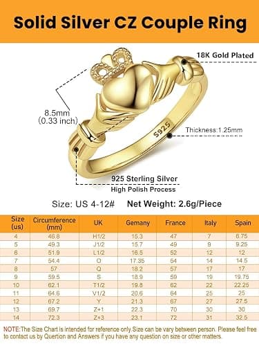 🙏🙏🙏Bestyle 925 Sterling Silver Ring for Women, Minimalist Claddagh Ring Celtic Knot Ring for Women, Irish Promise Wedding Band, Gold/Rose Gold Vermeil Women Band Ring, Stackable, Gift for Her thumbnail 6