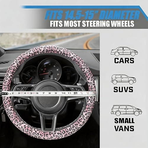 SthExtra Cute Print Steering Wheel Cover with Silicone Inner Ring, Non-Toxic, Odorless Silicone Leather with Non-Fading Pattern for Men Women, Universal 14.5 to 15 Inch (Pink Leopard Print) thumbnail 6