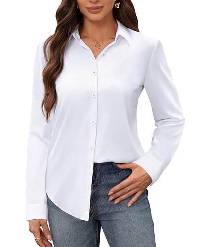siliteelon Women's Stain Shield Dress Shirts Wrinkle Free Long Sleeve Shirts Solid Work Business Button Down Shirts - Image 1