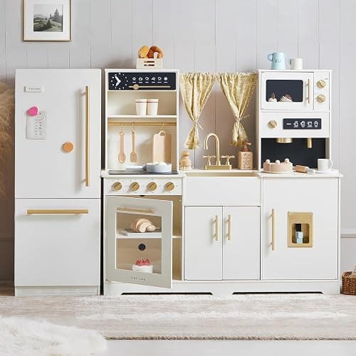 Tiny Land Wooden Toy Fridge with Spacious Storage, Realistic Play Kitchen Refrigerator for Kids’ Pretend Play with Three Freezer Magnets thumbnail 4