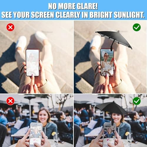Phone Umbrella - Anti-Glare Sun Shade, Phone Umbrella for Sun iPhone, Clip On umbrella for phone sun shade, Protects from Sunlight and Glare, Outdoor Activities, Universal Fit for All Smartphones thumbnail 2