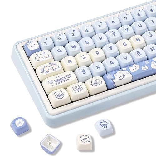 COOMICKEY PBT Keycaps - Cute Keycaps Blue White 60 65 75 100 Percent, Kawaii Anime Cat Key caps Custom 130 Keys, MOA Profile for 61/68/84/87/98/100 Cherry Gateron MX Mechanical - Image 1