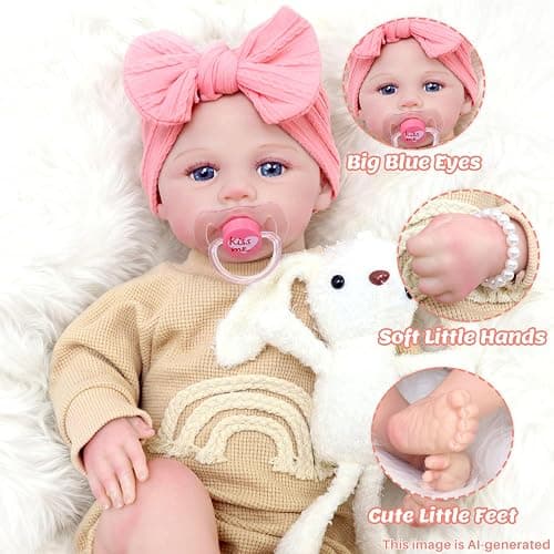 ECORELF Reborn Dolls Set with Gift Box for Kids Age 3+ | 20 Inch Silicone Lifelike Baby Dolls, Soft Realistic Girl Doll and Accessories Suitable Companionship and Collecting thumbnail 9