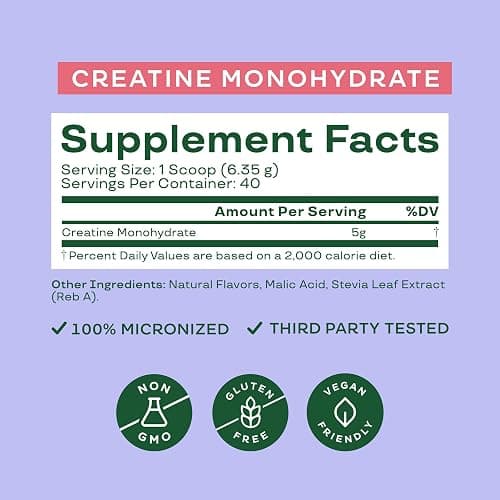 Bloom Nutrition Creatine Monohydrate Powder, Raspberry Lemon, 40 Servings | 5g Micronized Creatine, Pre or Post Workout Support, Gluten Free, Non GMO thumbnail 3