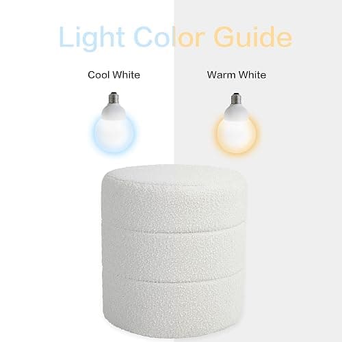 HomePop Upholstered Round Ottoman (No Lid, Seat Only) | HomePop Home Décor | Round Pouf Foot Rest – Cream Boucle thumbnail 9
