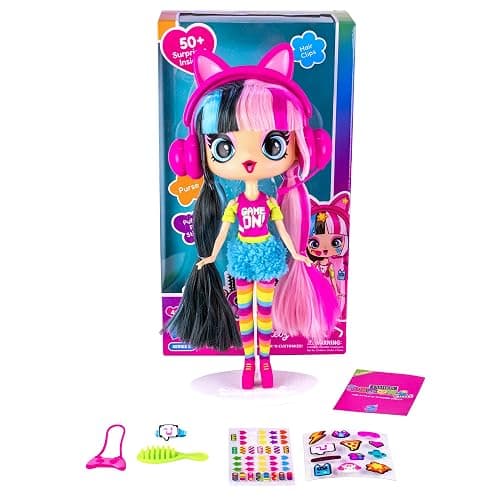 Decora Fashion Girlz Series 2– Pixelz The Gamer Girl – 11” Fabric-Costumed Posable Vinyl Doll with 50+ Surprises, Puffy & Flat Removable Stickers, Gamer Headset, and Accessories - Image 1