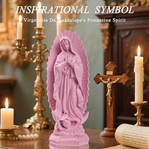 Virgen de Guadalupe Statues - Our Lady of Guadalupe Virgin Mary Statue, Pink Religious Mother Mary Statue, Catholic Virgencita de Guadalupe, Vrgin Mary Jesus Figurines for Home Decor Gifts, 12 Inch thumbnail 4