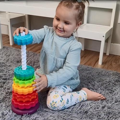 LUCKFUTURE Educational Spinning Stacking Toys, Rainbow Stacking Rings Baby Toy, Montessori Sensory Learning Toy for Girls and Boys Toddlers Toys for 1-3 Year Old thumbnail 2