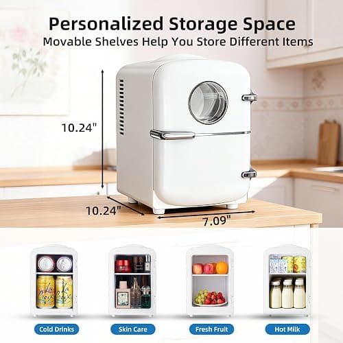 Antarctic Star Mini Fridge, 4L Capacity/6 Cans Portable Cooler and Warmer Compact Refrigerator, for Bedroom,Car,Office and Dorm, Small Cooler and Warmer for Cosmetics, Beverage and Food, White thumbnail 2