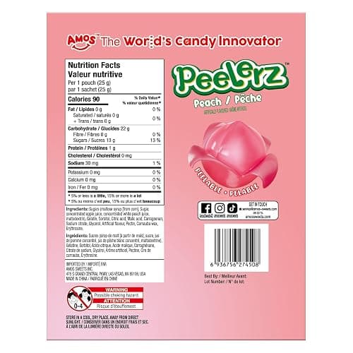 AMOS Peelerz Gummy Peach Candy, Naturally Flavored Peelable Fruit-Shaped Easter Candy, 8.47oz Box with 10 Individual Packs – Fun Peeling Gummy Made with Real Juice thumbnail 2