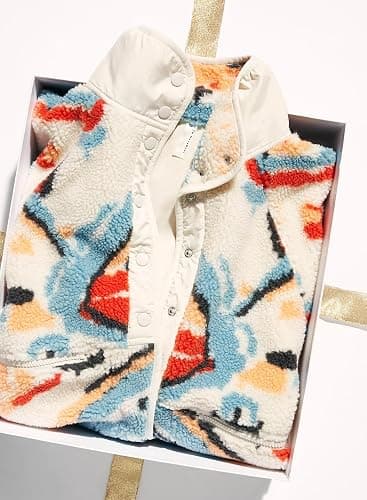 Kumufenc Printed Sherpa Jacket for Women Long Sleeve Button Down Fuzzy Fleece Coat Y2K Outerwear with Pockets thumbnail 7