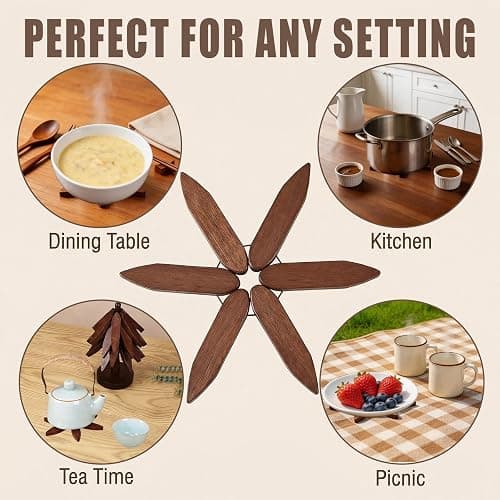 Csydxbbe Bamboo Trivets for Hot Dishes, Tree Shape Trivet Set, 5 Bamboo + 1 Stand stored Like a Tree,Foldable Kitchen Wooden Trivet, for Hot Pot Holders for Pots, Bowls and Teapot thumbnail 5