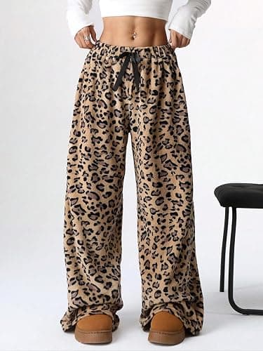 Leopard Pants Women Therian Fuzzy Pajama Pants Y2k Cheetah Pants Grunge High Waisted Fluffy Pants thumbnail 6