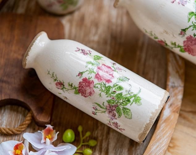 Ceramic Bud Vase 6 Inch, Small Vintage Flower Vase for Rustic Farmhouse Centerpieces, Wedding, Home,Table, Entryway, Shelf and Window Sill Decor - Rose Floral thumbnail 5