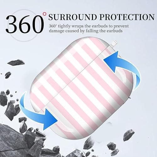 Compatible with AirPods Pro 3 (2025) Case Soft TPU with Cute Golden Keychain Cover Leopard Paint Case for Girls Women for Airpod Pro 3 - Pink Vertical Stripes thumbnail 6