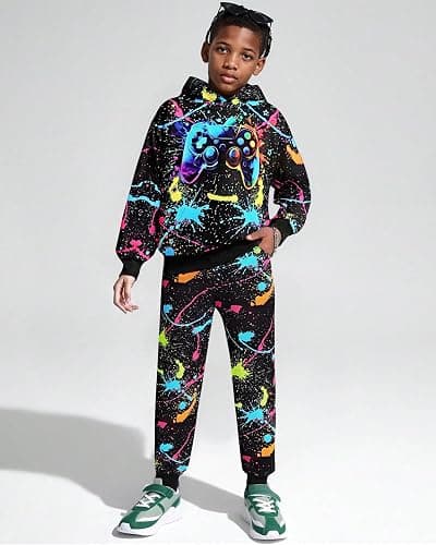 Latnnut Boy 2 Pcs Clothes Cool 3D Printing Long Sleeve Hoodie & Sweatpants Outfit for 5-12 Years thumbnail 4