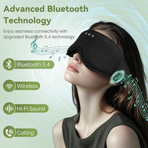 MUSICOZY Sleep Mask Headphones | 100% Blackout 3D Organic Bamboo Cotton Eye Mask for Travel & Restful Sleep,Shift Work | Bluetooth 5.4 Sleep Headphone Cool Gadgets Gift for Men & Women! thumbnail 6