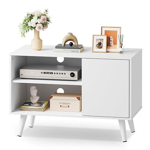 WLIVE TV Stand for 40 Inch TVs, Small Entertainment Center with Storage Cabinet, Mid-Century Modern TV Stands for Living Room and Bedroom, 32" TV Console, White - Image 1