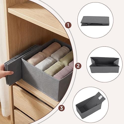 Sekey Schubladen Organizer, Schubladenbox für Malm Kommode, Stoff-Aufbewahrungsbox als Ordnungssystem für Kleidung, Unterwäsche und Socken – 12er Set, Faltbar, Dunkelgrau thumbnail 6