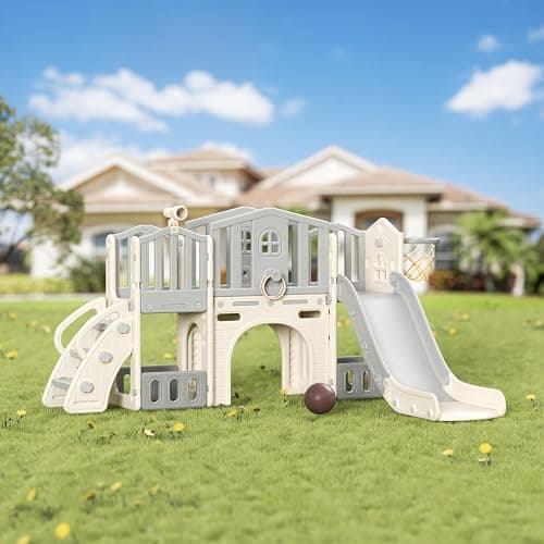 KORIMEFA Toddler Slide Set, 8 in 1 Kids Slide, Indoor Outdoor Slide for Toddlers Age 1-3, Toddler Playset with Basketball Hoop and Tunnel, Toddler Indoor Outdoor Playground thumbnail 3