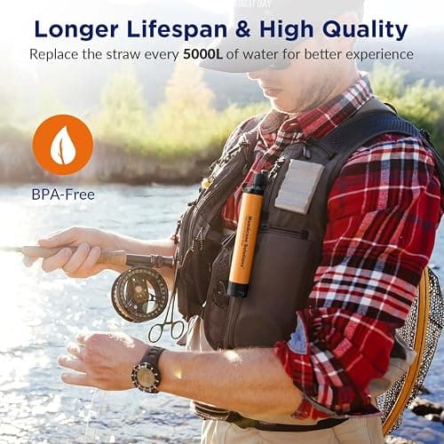 Membrane Solutions Straw Water Filter S1, NSF/ANSI 42&372&401 certificated, Survival Filtration Portable Gear, Emergency Preparedness, Supply for Drinking Hiking Camping Team Family Outing thumbnail 6