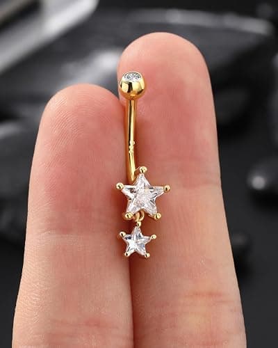 Agrewd 14K Gold Plated Belly Button Rings - Dangle Star 925 Sterling Silver Navel Rings for Women - 14G Belly Piercing Jewelry thumbnail 6