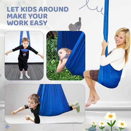 Aokitec Sensory Swing for Kids with Special Needs, Indoor Kids Swing Cuddle Hammock Chair Adjustable Aerial Swing for Children with Autism, ADHD, Asperger, Sensory Integration(Blue) thumbnail 8