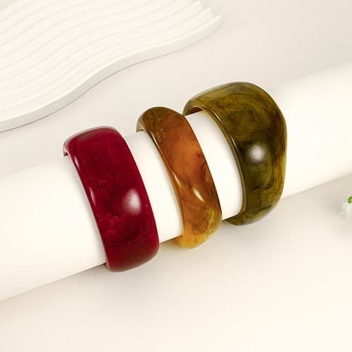 WOWORAMA 3pcs Colorful Resin Acrylic Bangle Bracelets Set for Women Wide Chunky Acrylic Bracelets Stackable Geometric Acetate Resin Bangles Stack Plastic Statement Bracelet thumbnail 2