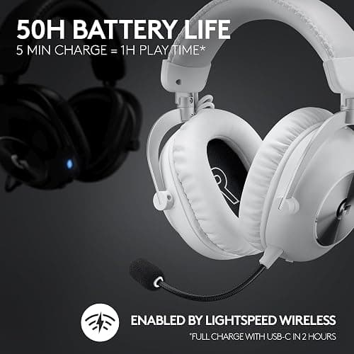 Logitech G PRO X 2 LIGHTSPEED Wireless Gaming Headphones, Detachable Boom Microphone, 50 mm Graphen Drives, DTS:X Headphone 2.0, 7.1 Surround, Bluetooth/USB/3.5 mm Aux, PC, PS5, PS4, Switch, White thumbnail 3