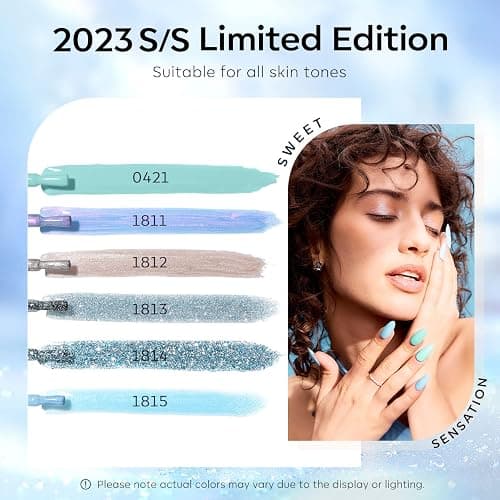 Modelones Gel Nail Polish Set,Mermaid 6 Pcs Blue Silver Glitter Gel Nail Polish Mint Green Shimmer Nail Polish Soak Off Spring Summer Baby Blue Gel Polish LED Nail Art DIY Salon Manicure Gift for Girl thumbnail 4