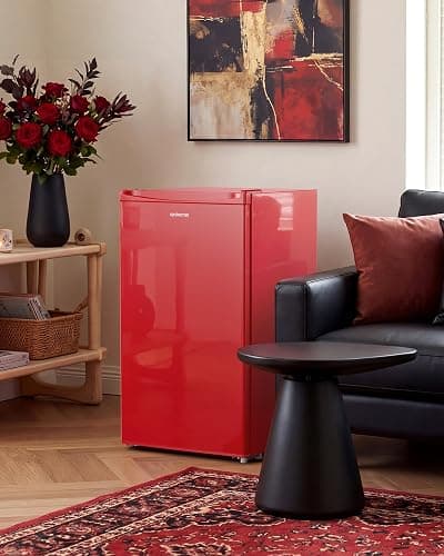 Upstreman 3.2 Cu.Ft Mini Fridge with Freezer, Red-BR321 | Adjustable Thermostat, Energy Saving, Low Noise, Reversible Door, Small Refrigerator for Dorm, Bedroom, Office thumbnail 2