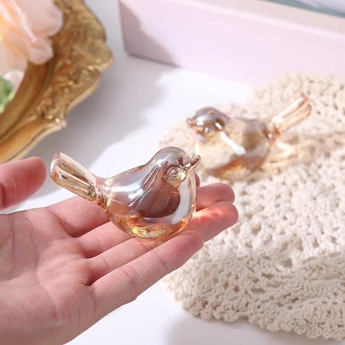 Reyife Small Bird Figurines Home Decor Glass Crystal Bird Statue Modern Style Decorative Ornaments for Living Room, Bedroom, Farmhouse, Office Desktop, Book Shelf, Coffee Table, Cabinets (Gold) thumbnail 2