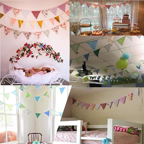 10M/32Ft Triangle Bunting Banner, 36 Pcs Cotton Fabric Flags Pennant Garlands for Birthday Party, Wedding, Baby Shower, Outdoor and Home Decorations (Colorful) - Colorful thumbnail 6