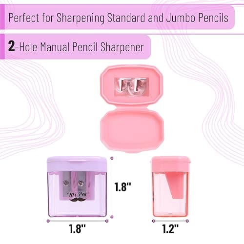 Mr. Pen- Pencil Sharpeners Manual, 4 Pack, Dual Hole, Colorful Handheld Pencil Sharpener, Compatible with Standard and Jumbo Pencils, Snap-on Lid, Stainless Steel Blade, Back to School Supplies thumbnail 3