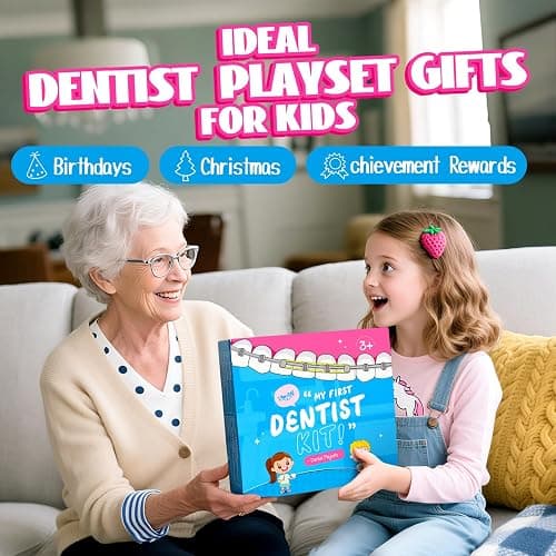 ULOVEME Kids Dentist Play Set Pink with Braces /Removable Teeth /Retainer - Doctor Kit for Toddlers 3-5 - Educational Toys for 4+ Year Old Girls - Pretend Play Toy for Ages 5-7 (Fushia) thumbnail 7