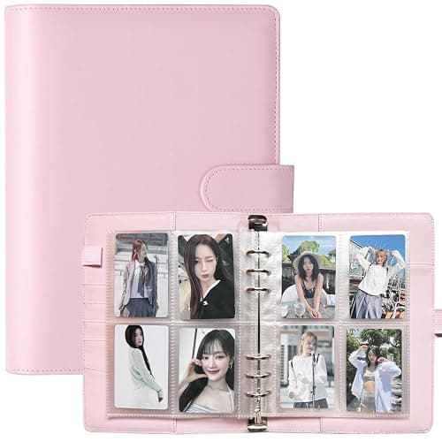 A5 Kpop Photocard Binder, 6 Ring Binder Collector’s Album with 240 Card Slots, PU Leather Binder Cover for Organizing K-Pop, Trading Cards, Game Cards & Memorabilia (Light Pink) - Image 1