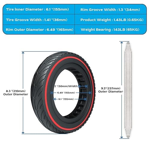 OUXI Xiaomi Tyre, Electric Scooter Tyre Solid 8.5 Inch Puncture Proof Explosion Proof Rubber Tubeless Wheel Front/Rear for Xiaomi Mijia M365 Pro, Gotrax gxl/XR/V2-2PCS thumbnail 6