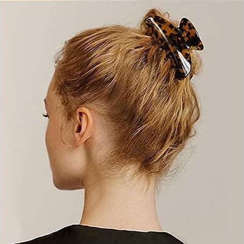 Big Claw Hair Clips for Women Girls Tortoise Hair Jaw Clips Large Hair Claw Clamps Celluloid Hair Clasp 2 Pack - Leopard claw clips + Big black hair claw thumbnail 4