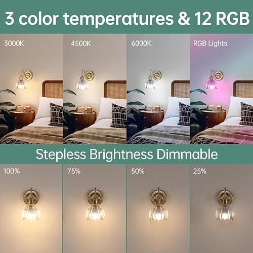 Shenmoyl Vintage Battery Operated Wall Sconce Set of 2, 5000mAh Rechargeable Wall Light, Indoor Battery Powered Wall Lamp for Bedside Bedroom Living Room, Tulip Clear thumbnail 5