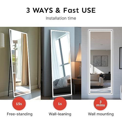 Kosmonia 58"x18" Full Length LED Mirror with Lights, 3 Color Modes & Dimmable Brightness, Wall Mount/Standing/Lean-On Floor Mirror for Bedroom, Vanity, Dressing Room thumbnail 7