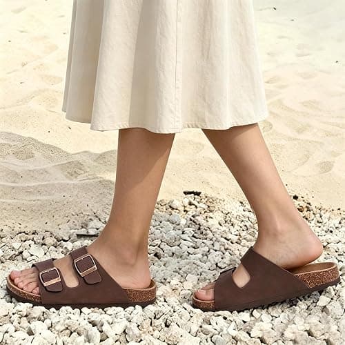 ODOLY Unisex Comfortable Cork Footbed Slide Sandals with Arch Support | Adjustable Buckle, Lightweight Summer Sandals for Travel and Everyday Wear thumbnail 4