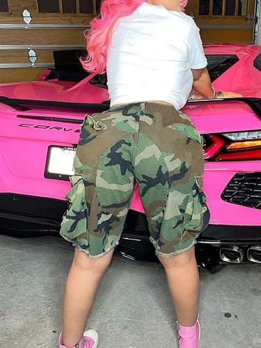 Famnbro Women Camo Shorts Slim Fit Camouflage Cargo Shorts Casual Army Fatigue Shorts with Pockets thumbnail 4